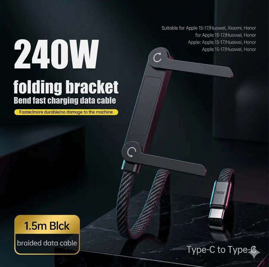 DilDeez 240W Fast Charging Type C to C Cable with Built In Stand